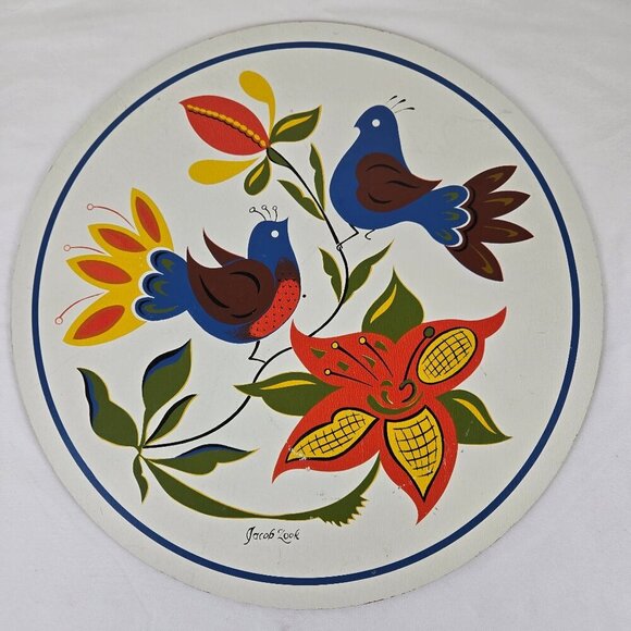 Hex Sign Pennsylvania Dutch Bird Circular Wall Hanging Trivet Signed Jacob Zook - Picture 1 of 8